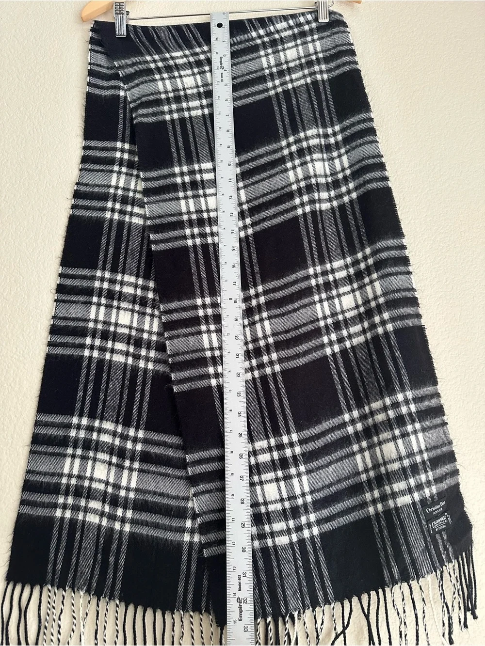 Christian Dior Black & White Plaid Fringed Men's Scarf